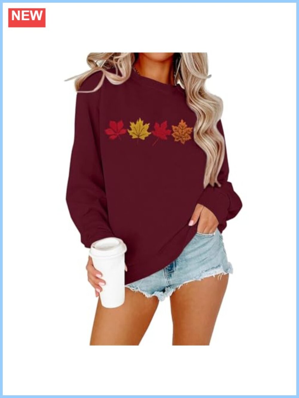 Women's Maple Leaf Embroidered Crewneck Sweatshirt Long Sleeve Pullover